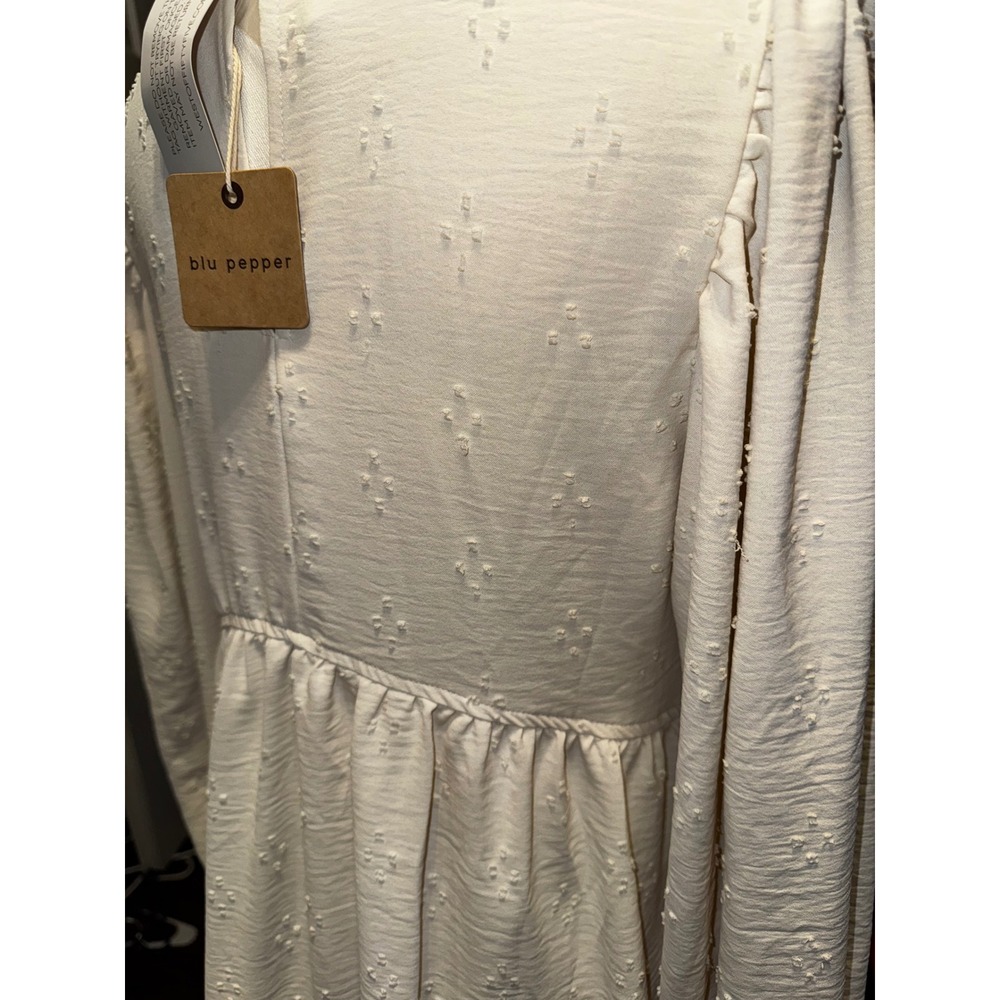 Blu Pepper Basic Love Dress Cream Swiss Dot Puff Sleeve Babydoll Mini Medium NEW - Picture 6 of 12